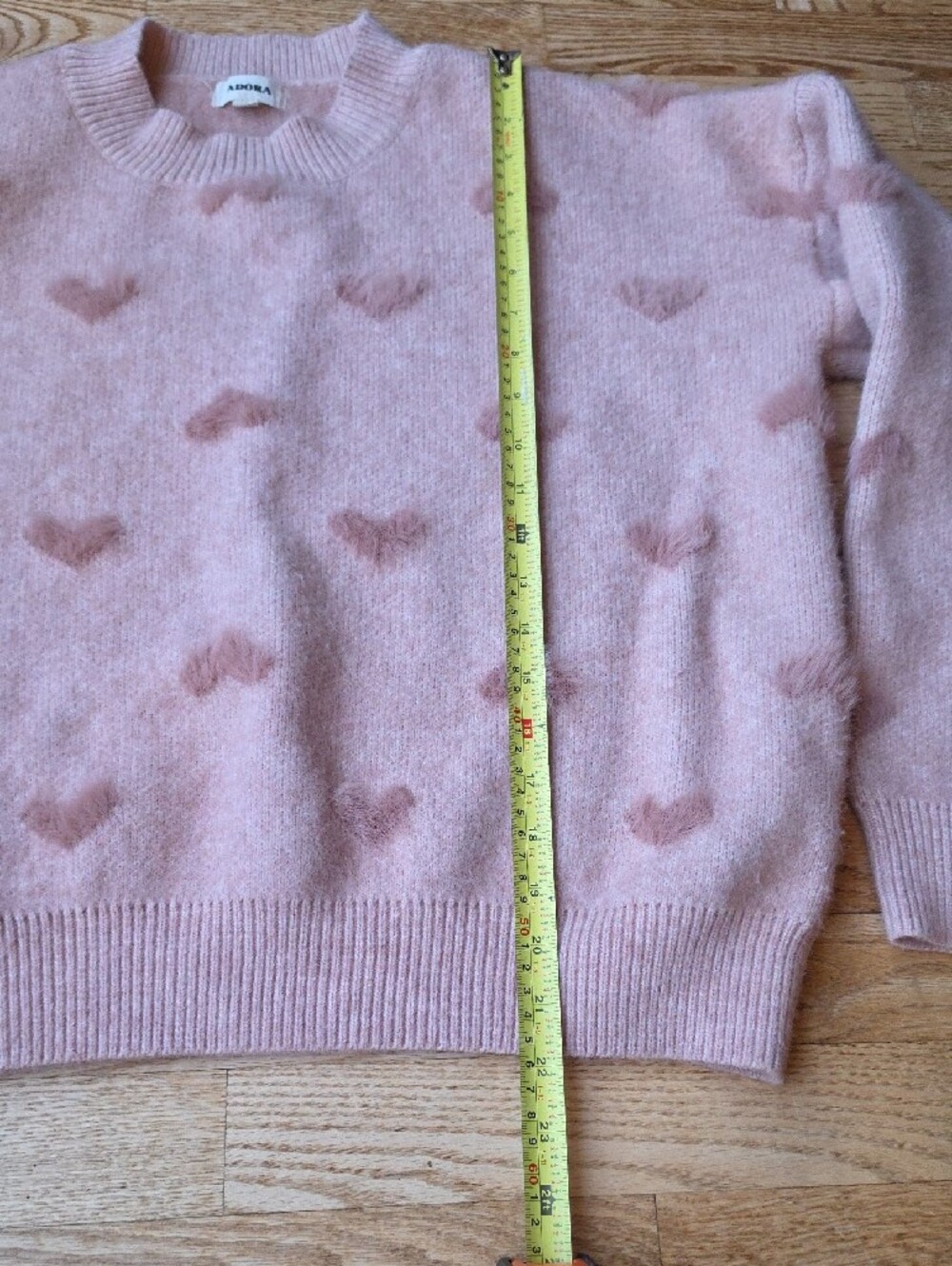 (L) ADORA Pink Heart-Print Crewneck Sweater Soft Cozy Romantic Lounge Date Night - Picture 6 of 9